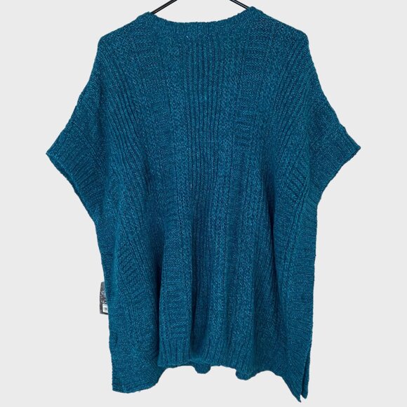 Debbie Morgan Sweater Poncho Blue Women's Medium Knit Scoop-Neck Pullover New - Picture 3 of 13